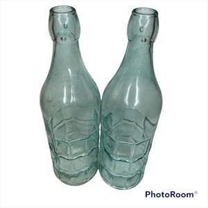 2 Large Sea Green Glass Bottles Vases